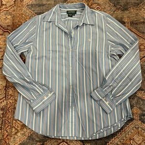 Ralph Lauren Blue and White Striped Button Down Shirt